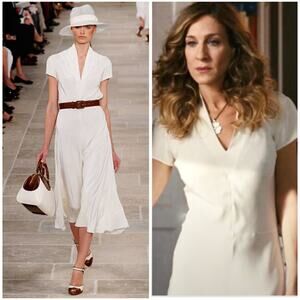 Ralph Lauren Collection Silk Dress 10 Runway 2009 White Short Sleeve Carrie SATC